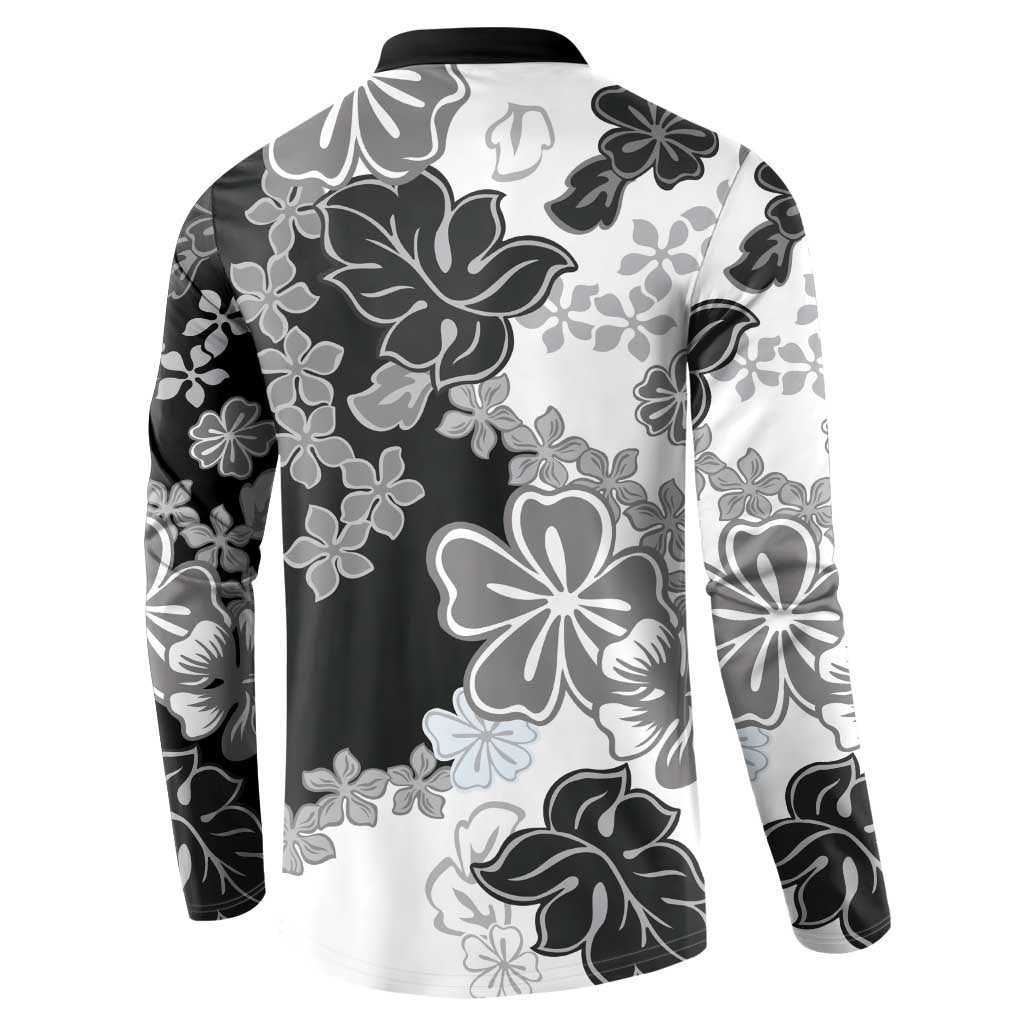 Gray Scale Hibiscus Plumeria Floral Button Sweatshirt LT01 - Polynesian Pride