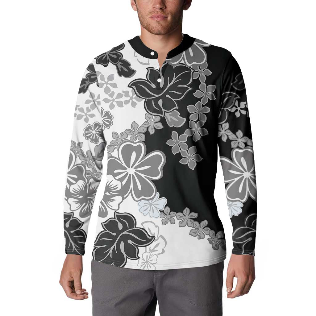 Gray Scale Hibiscus Plumeria Floral Button Sweatshirt LT01 - Polynesian Pride