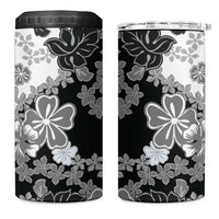 Gray Scale Hibiscus Plumeria Floral 4 in 1 Can Cooler Tumbler LT01 One Size: 16 oz Black - Polynesian Pride