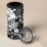 Gray Scale Hibiscus Plumeria Floral 4 in 1 Can Cooler Tumbler LT01 - Polynesian Pride