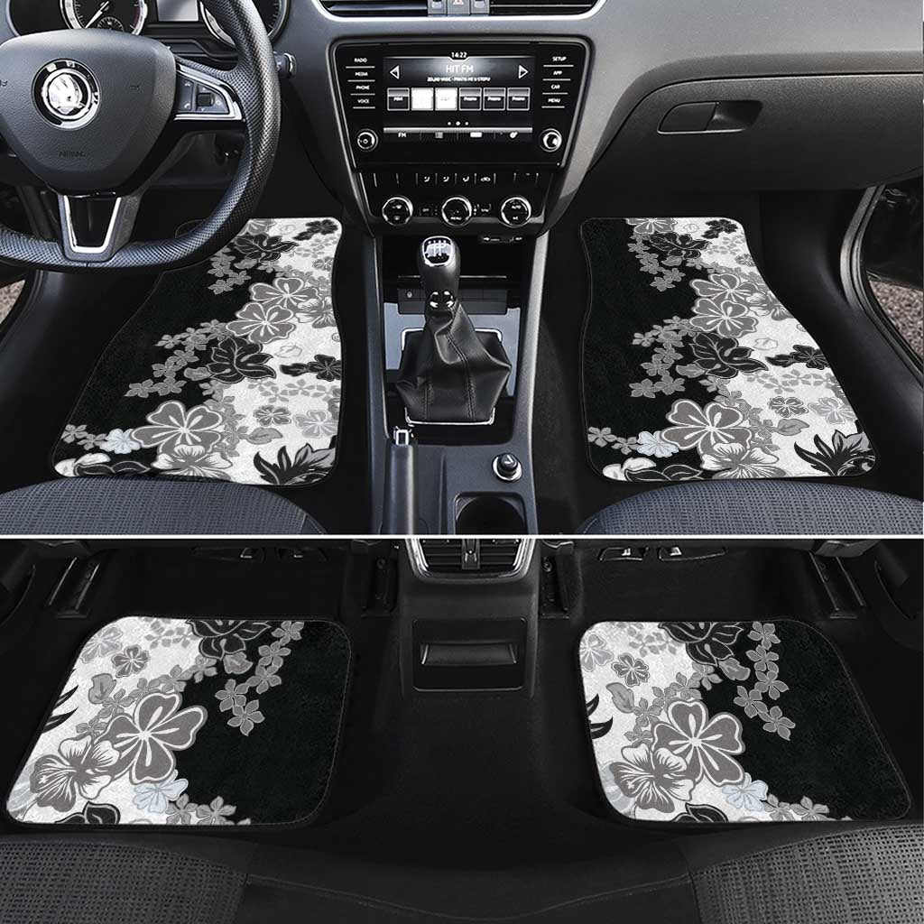 Gray Scale Hibiscus Plumeria Floral Car Mats LT01 Set 4pcs Black - Polynesian Pride