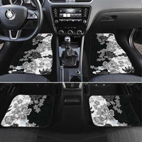 Gray Scale Hibiscus Plumeria Floral Car Mats LT01 Set 4pcs Black - Polynesian Pride