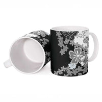 Gray Scale Hibiscus Plumeria Floral Ceramic Mug - Polynesian Pride