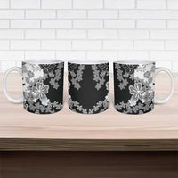 Gray Scale Hibiscus Plumeria Floral Ceramic Mug - Polynesian Pride