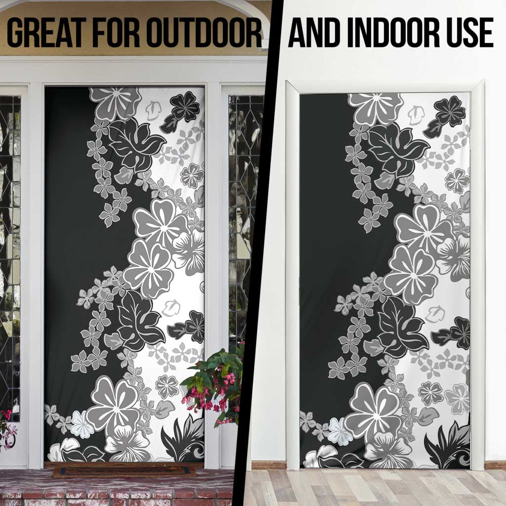 Gray Scale Hibiscus Plumeria Floral Door Cover - Polynesian Pride