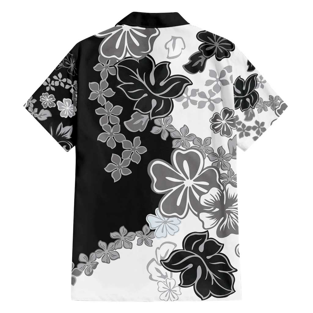 Gray Scale Hibiscus Plumeria Floral Family Matching Long Sleeve Bodycon Dress and Hawaiian Shirt - Polynesian Pride