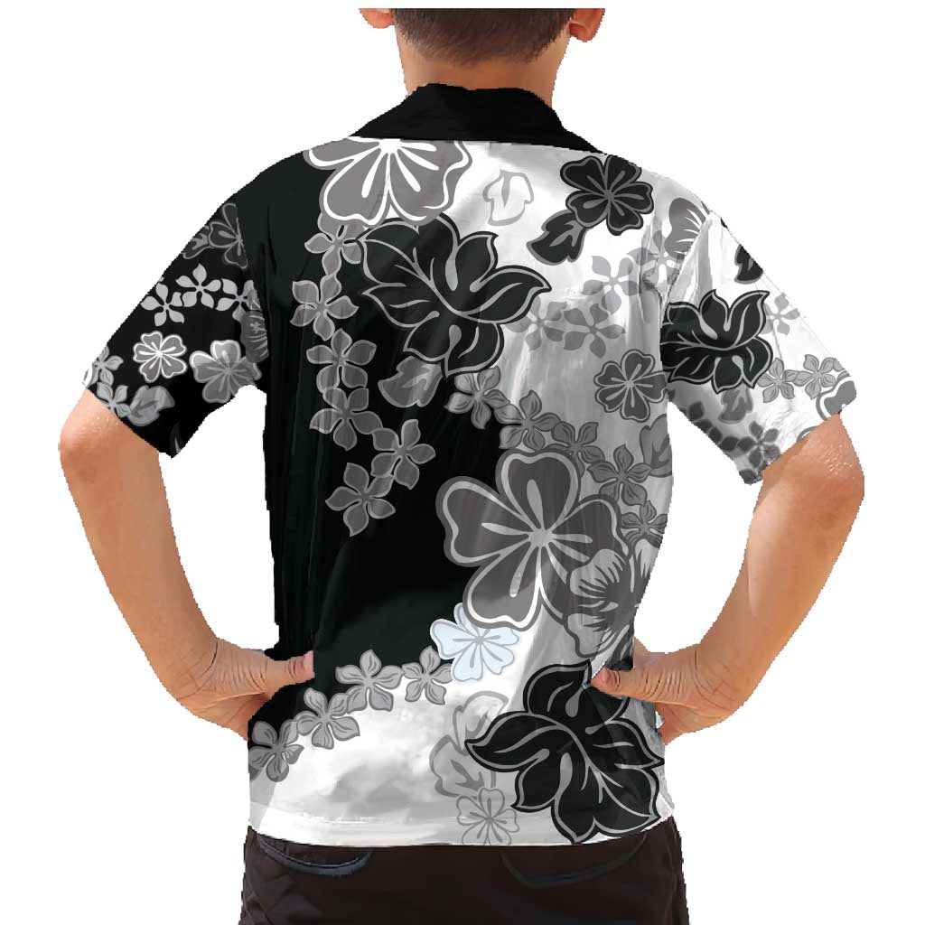 Gray Scale Hibiscus Plumeria Floral Family Matching Mermaid Dress and Hawaiian Shirt - Polynesian Pride
