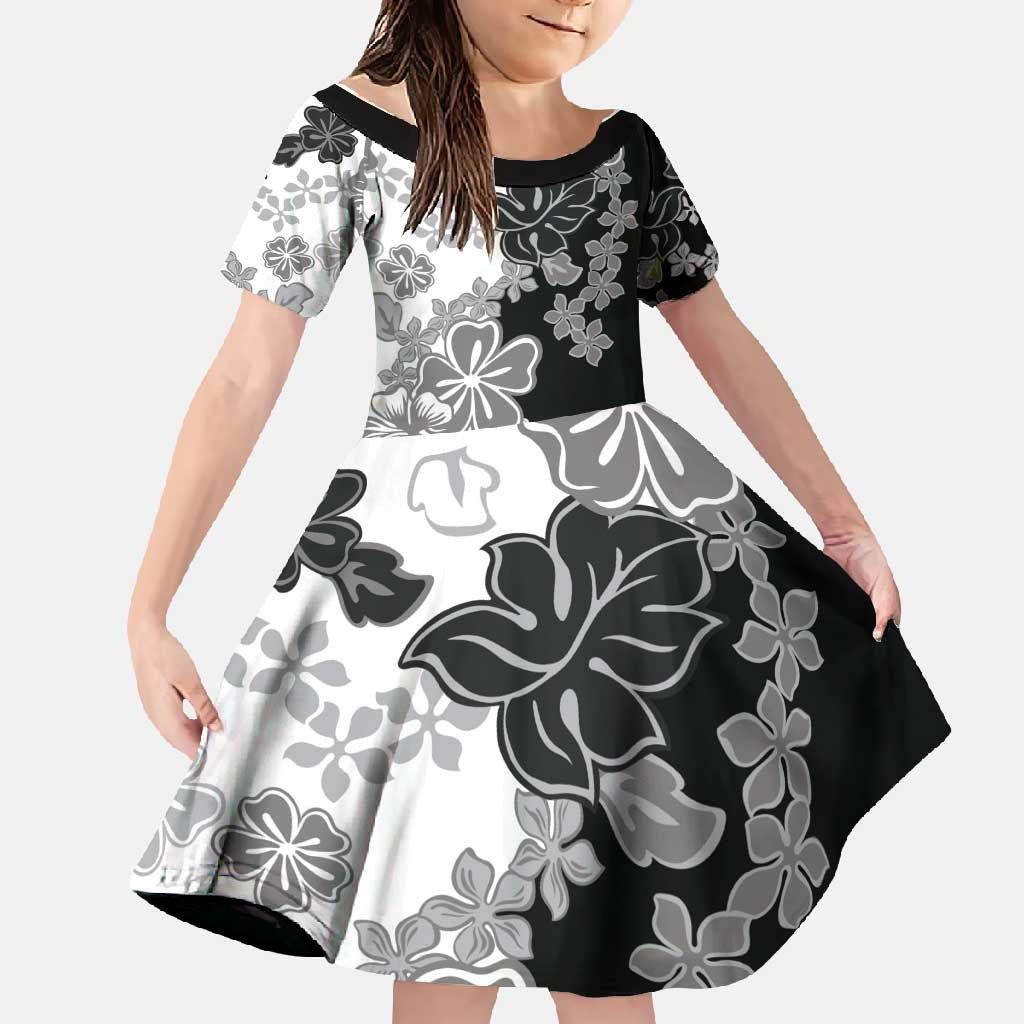 Gray Scale Hibiscus Plumeria Floral Family Matching Mermaid Dress and Hawaiian Shirt - Polynesian Pride
