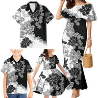 Gray Scale Hibiscus Plumeria Floral Family Matching Mermaid Dress and Hawaiian Shirt - Polynesian Pride