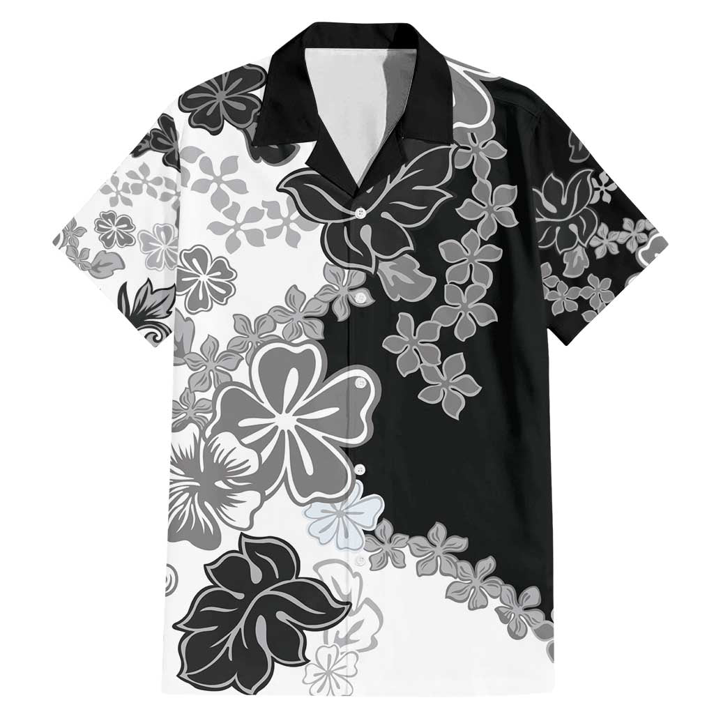Gray Scale Hibiscus Plumeria Floral Family Matching Mermaid Dress and Hawaiian Shirt - Polynesian Pride