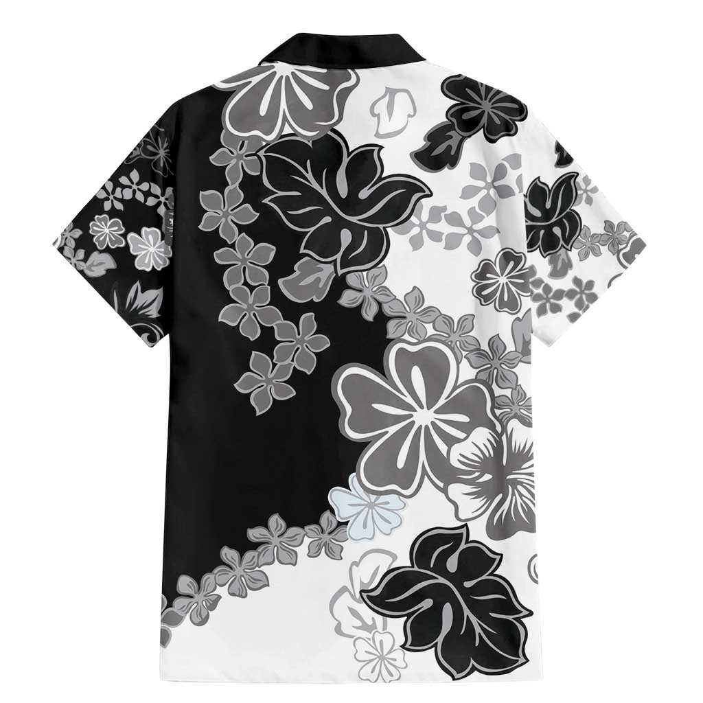 Gray Scale Hibiscus Plumeria Floral Family Matching Mermaid Dress and Hawaiian Shirt - Polynesian Pride