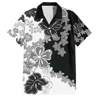 Gray Scale Hibiscus Plumeria Floral Family Matching Off The Shoulder Long Sleeve Dress and Hawaiian Shirt - Polynesian Pride