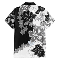 Gray Scale Hibiscus Plumeria Floral Family Matching Off The Shoulder Long Sleeve Dress and Hawaiian Shirt - Polynesian Pride