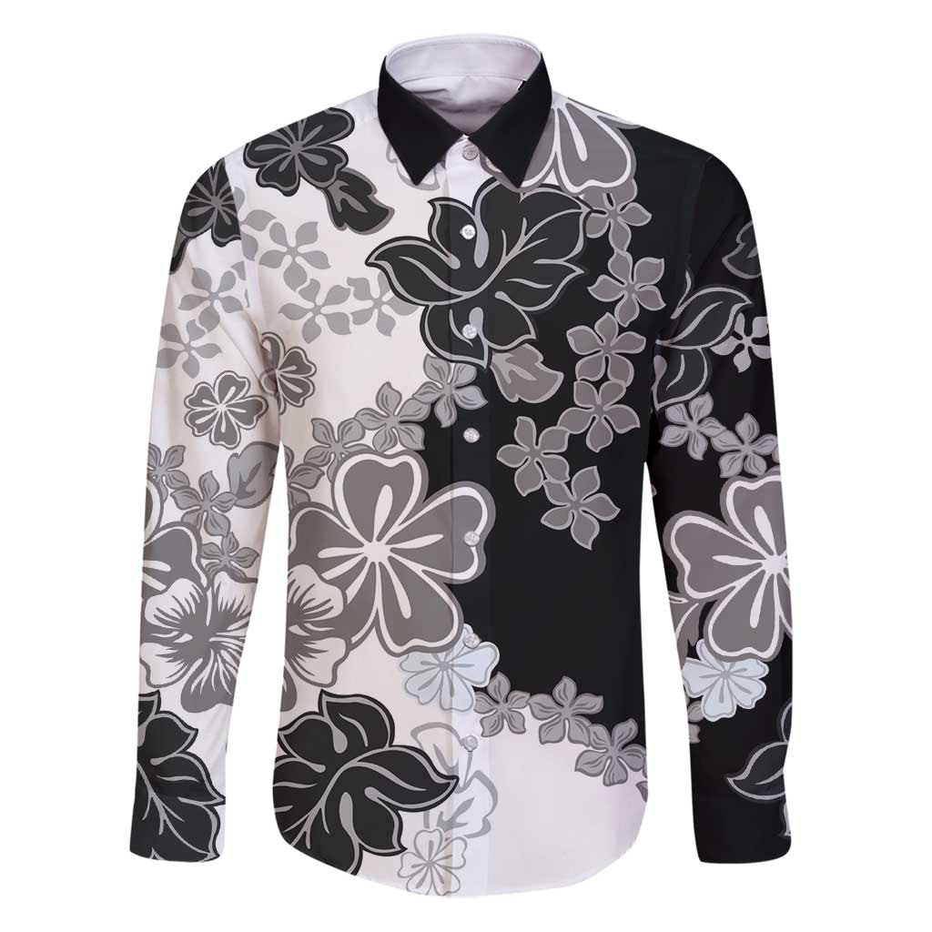 Gray Scale Hibiscus Plumeria Floral Family Matching Puletasi and Hawaiian Shirt - Polynesian Pride