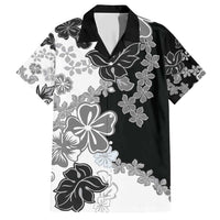 Gray Scale Hibiscus Plumeria Floral Family Matching Short Sleeve Bodycon Dress and Hawaiian Shirt - Polynesian Pride