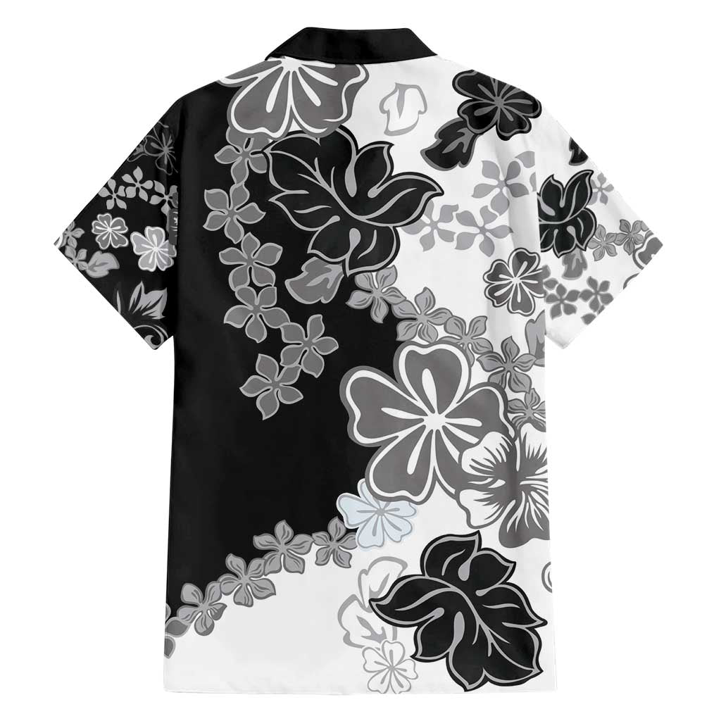 Gray Scale Hibiscus Plumeria Floral Family Matching Short Sleeve Bodycon Dress and Hawaiian Shirt - Polynesian Pride