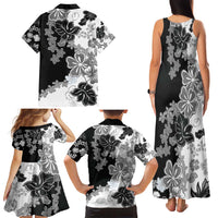 Gray Scale Hibiscus Plumeria Floral Family Matching Tank Maxi Dress and Hawaiian Shirt - Polynesian Pride