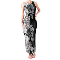 Gray Scale Hibiscus Plumeria Floral Family Matching Tank Maxi Dress and Hawaiian Shirt - Polynesian Pride