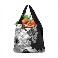 Gray Scale Hibiscus Plumeria Floral Grocery Bag LT01 1-pack One Size Black - Polynesian Pride