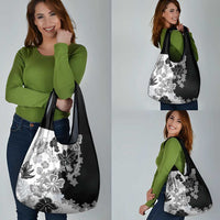 Gray Scale Hibiscus Plumeria Floral Grocery Bag LT01 - Polynesian Pride