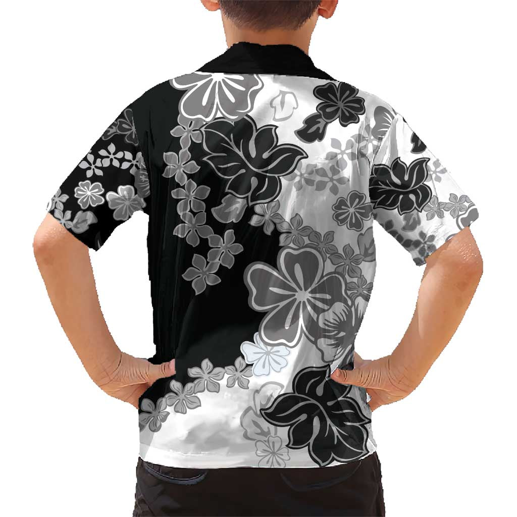 Gray Scale Hibiscus Plumeria Floral Hawaiian Shirt - Polynesian Pride