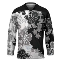 Gray Scale Hibiscus Plumeria Floral Hockey Jersey - Polynesian Pride