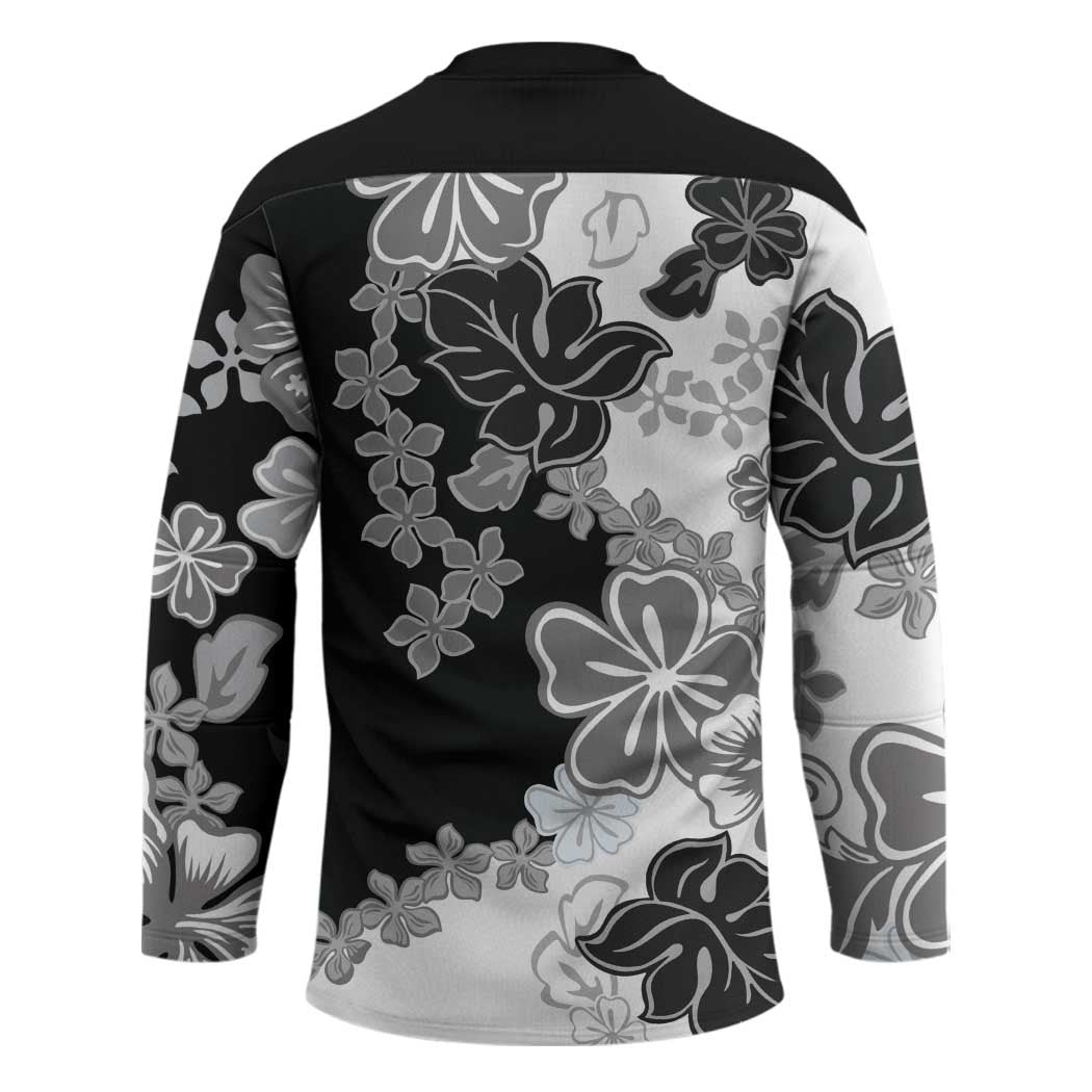 Gray Scale Hibiscus Plumeria Floral Hockey Jersey - Polynesian Pride