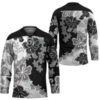 Gray Scale Hibiscus Plumeria Floral Hockey Jersey - Polynesian Pride