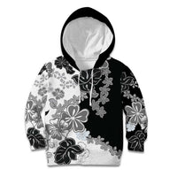 Gray Scale Hibiscus Plumeria Floral Kid Hoodie - Polynesian Pride