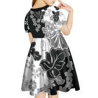 Gray Scale Hibiscus Plumeria Floral Kid Short Sleeve Dress - Polynesian Pride