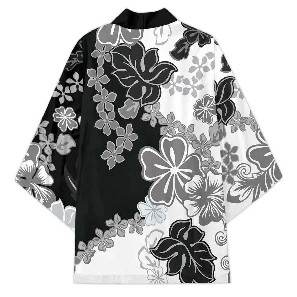 Gray Scale Hibiscus Plumeria Floral Kimono - Polynesian Pride