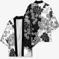 Gray Scale Hibiscus Plumeria Floral Kimono - Polynesian Pride