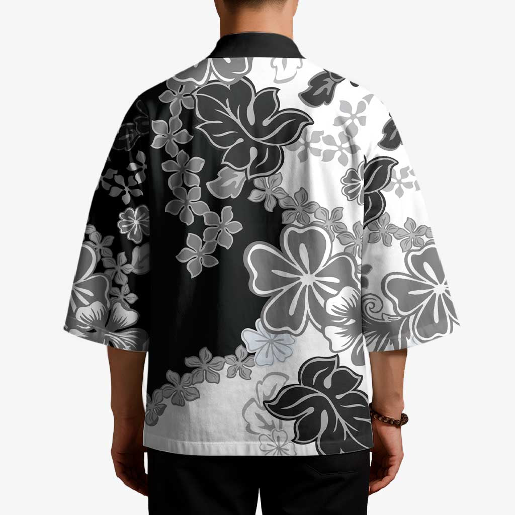 Gray Scale Hibiscus Plumeria Floral Kimono - Polynesian Pride