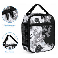 Gray Scale Hibiscus Plumeria Floral Lunch Bag LT01 - Polynesian Pride