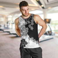 Gray Scale Hibiscus Plumeria Floral Men Tank Top LT01 Black - Polynesian Pride