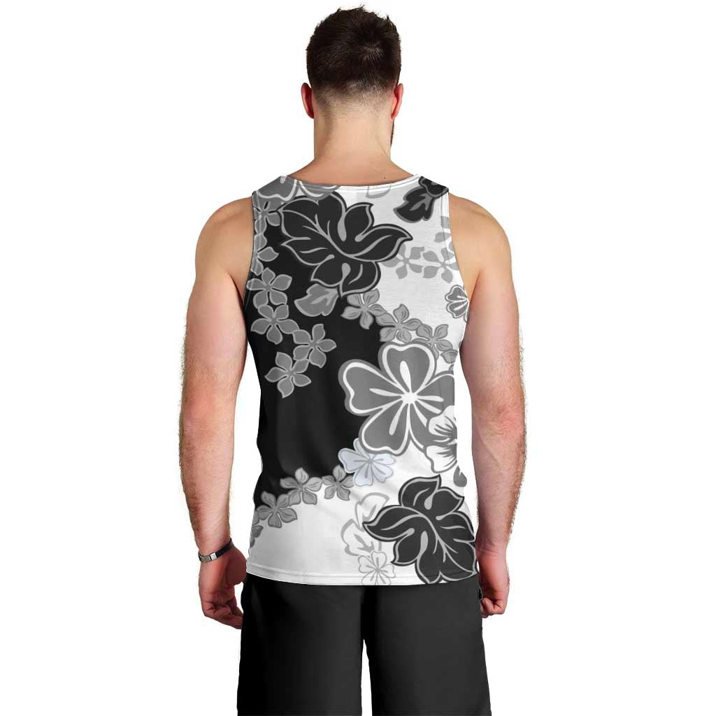Gray Scale Hibiscus Plumeria Floral Men Tank Top LT01 - Polynesian Pride