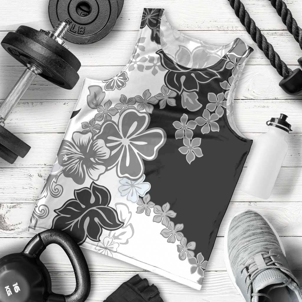 Gray Scale Hibiscus Plumeria Floral Men Tank Top LT01 - Polynesian Pride