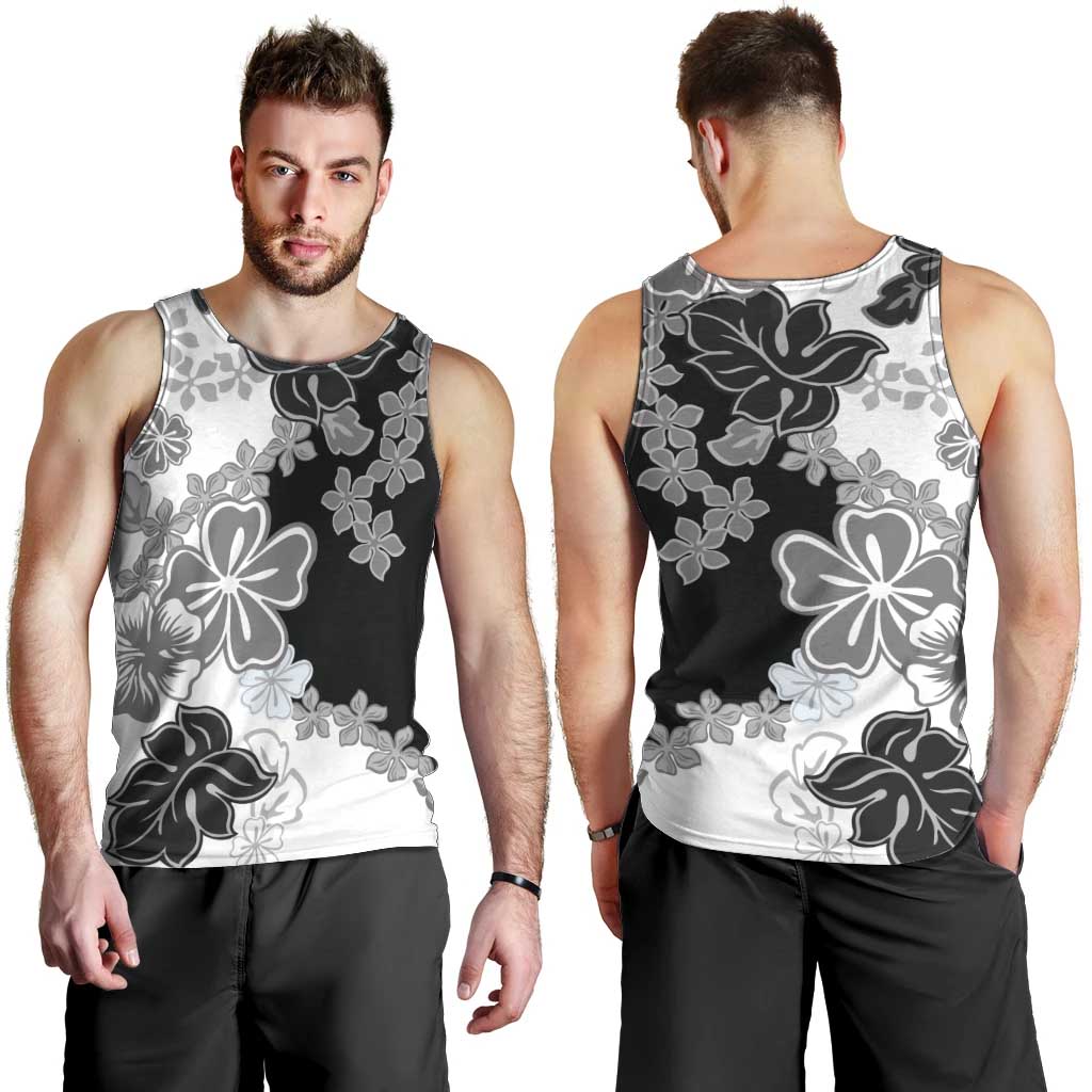 Gray Scale Hibiscus Plumeria Floral Men Tank Top LT01 - Polynesian Pride