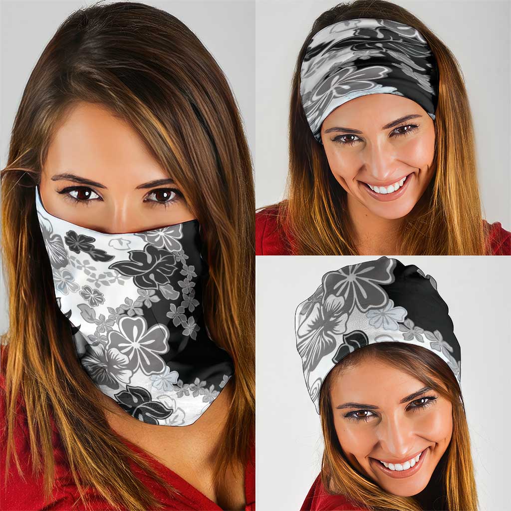 Gray Scale Hibiscus Plumeria Floral Neck Gaiter LT01