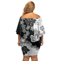 Gray Scale Hibiscus Plumeria Floral Off Shoulder Short Dress - Polynesian Pride