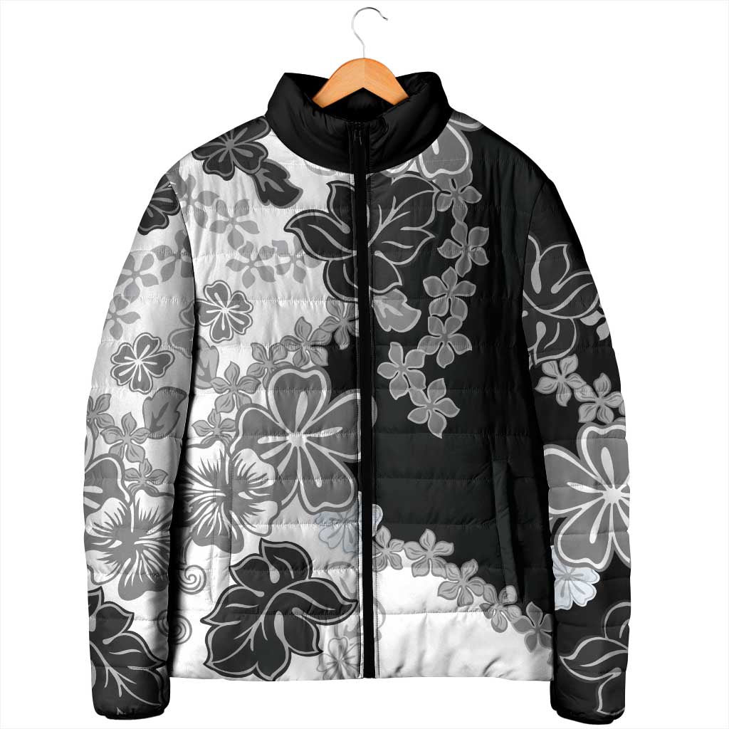 Gray Scale Hibiscus Plumeria Floral Padded Jacket LT01 - Polynesian Pride