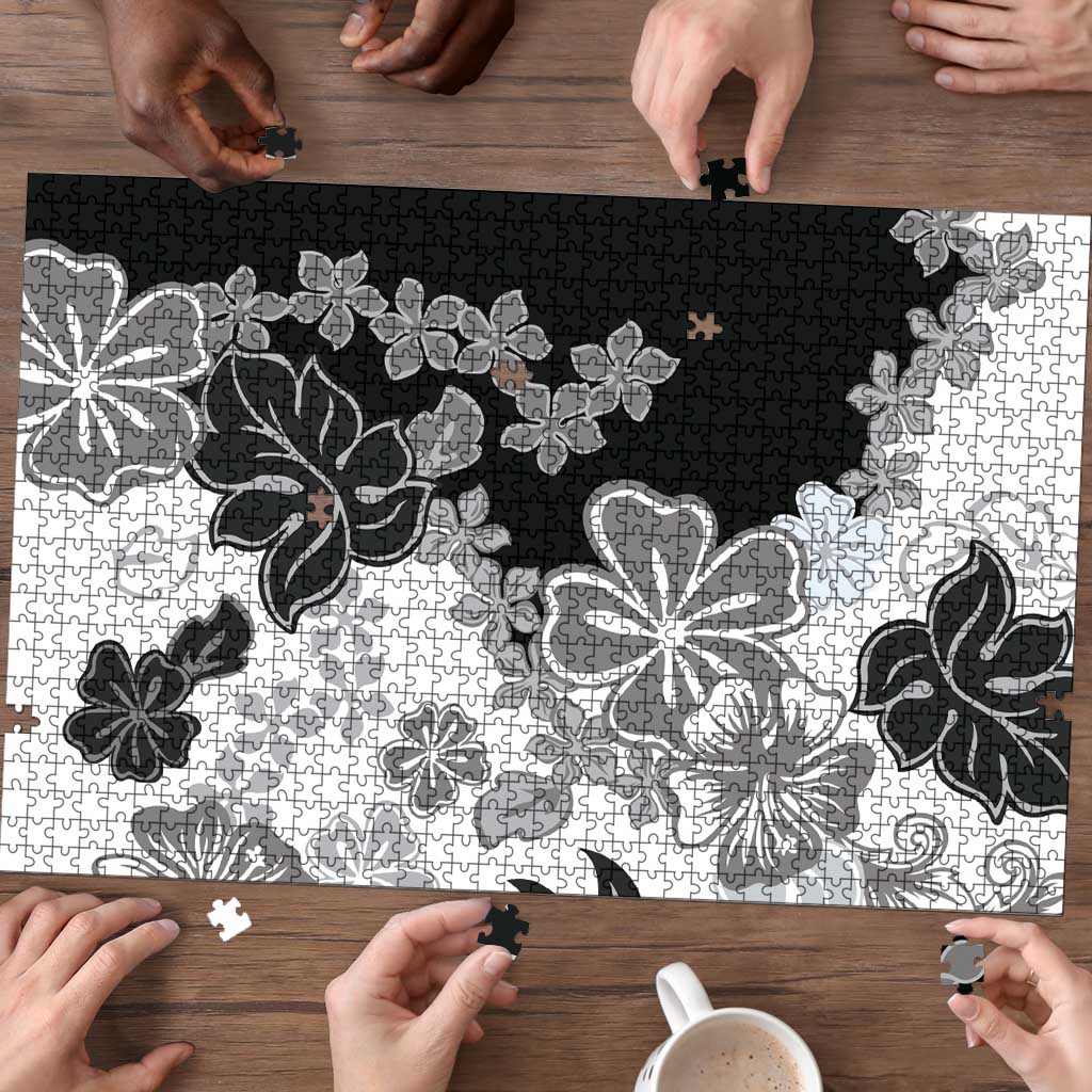 Gray Scale Hibiscus Plumeria Floral Puzzle LT01 - Polynesian Pride
