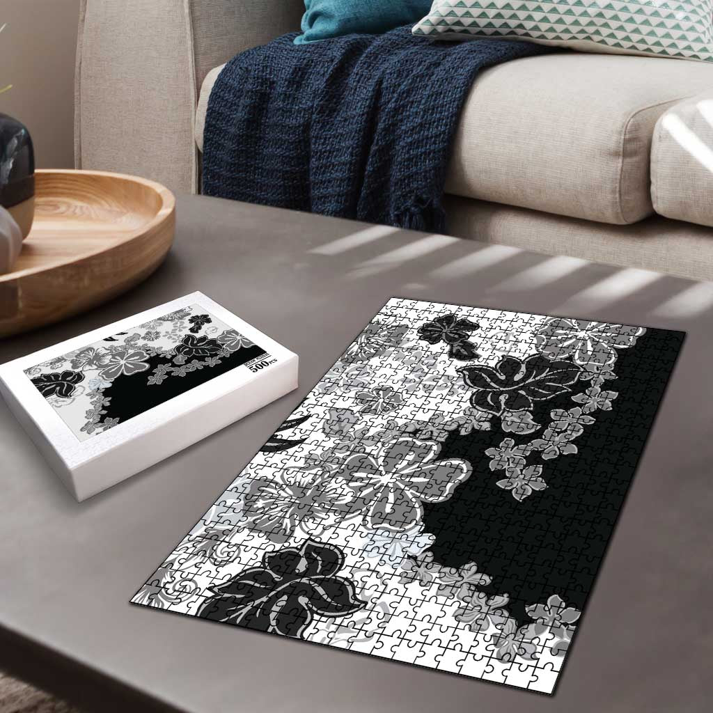 Gray Scale Hibiscus Plumeria Floral Puzzle LT01 - Polynesian Pride