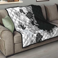 Gray Scale Hibiscus Plumeria Floral Quilt - Polynesian Pride