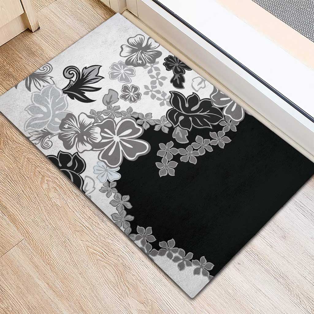 Gray Scale Hibiscus Plumeria Floral Rubber Doormat LT01 - Polynesian Pride