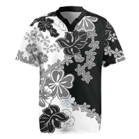 Gray Scale Hibiscus Plumeria Floral Rugby Jersey LT01 Black - Polynesian Pride