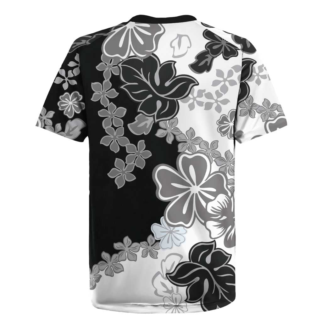 Gray Scale Hibiscus Plumeria Floral Rugby Jersey LT01 - Polynesian Pride