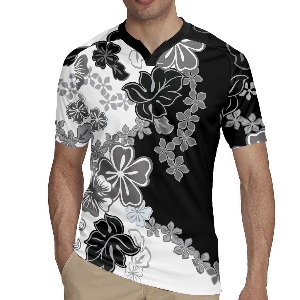 Gray Scale Hibiscus Plumeria Floral Rugby Jersey LT01 - Polynesian Pride