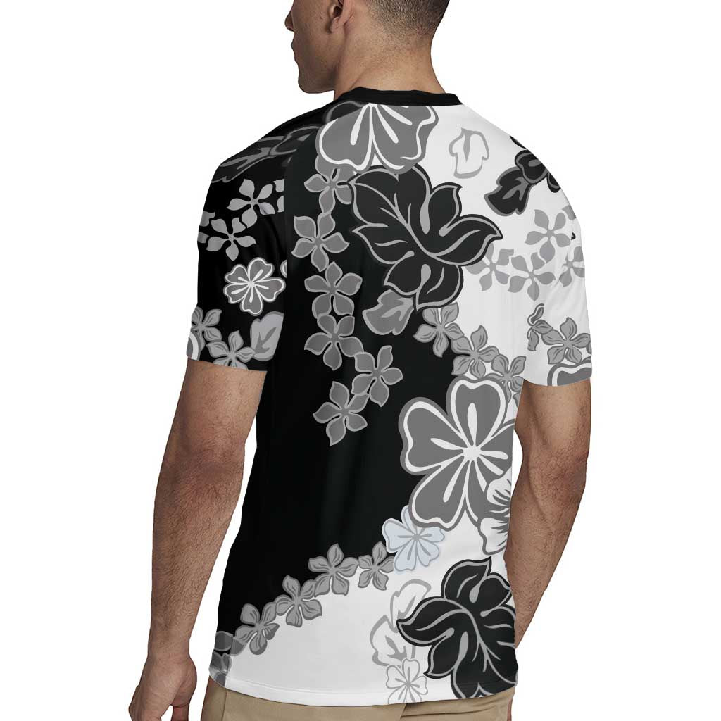 Gray Scale Hibiscus Plumeria Floral Rugby Jersey LT01 - Polynesian Pride