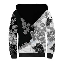 Gray Scale Hibiscus Plumeria Floral Sherpa Hoodie LT01 - Polynesian Pride